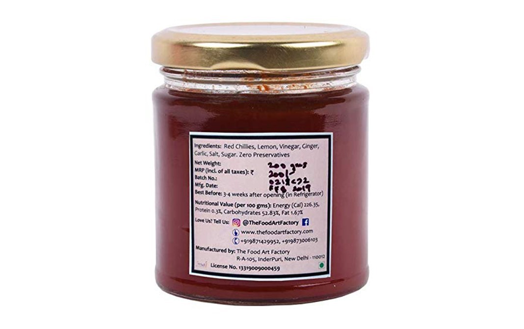 The Food Art Factory Red Chilli Jam    Glass Jar  200 grams